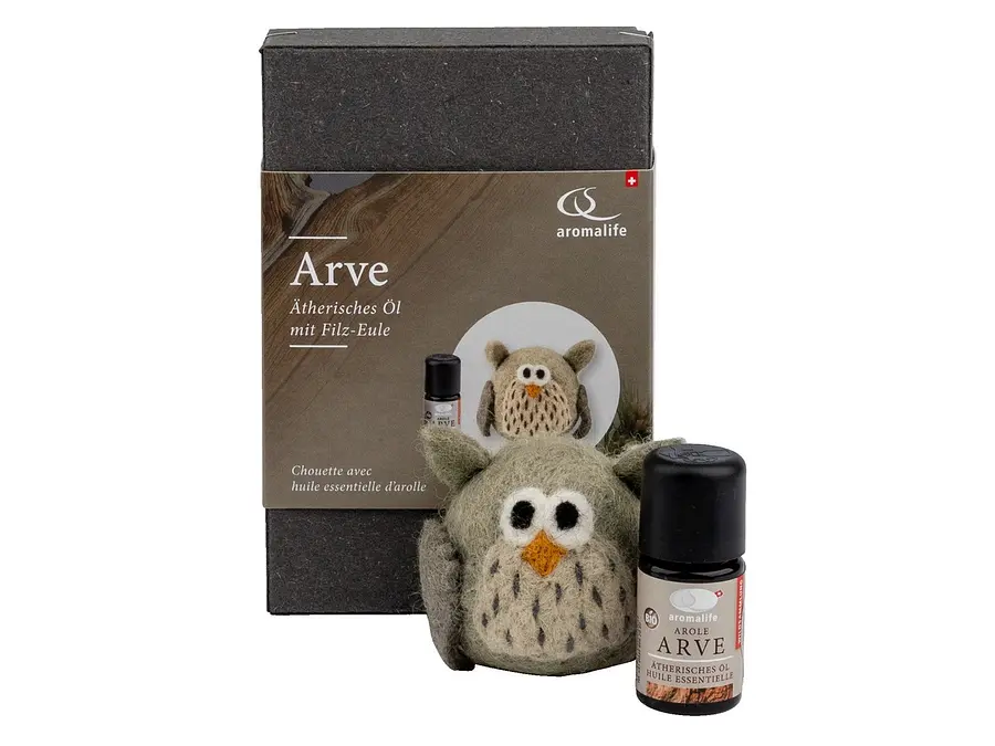 Geschenkpackung Filz-Eule mit Arve