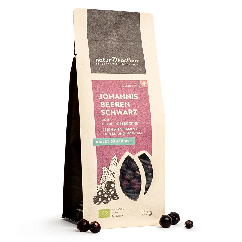 Naturkostbar Johannisbeeren schwarz gefriergetrock. Bio roh