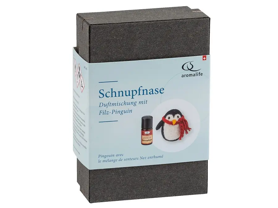 Geschenkpackung Filz-Pinguin mit Schnupfnase Duftmischung