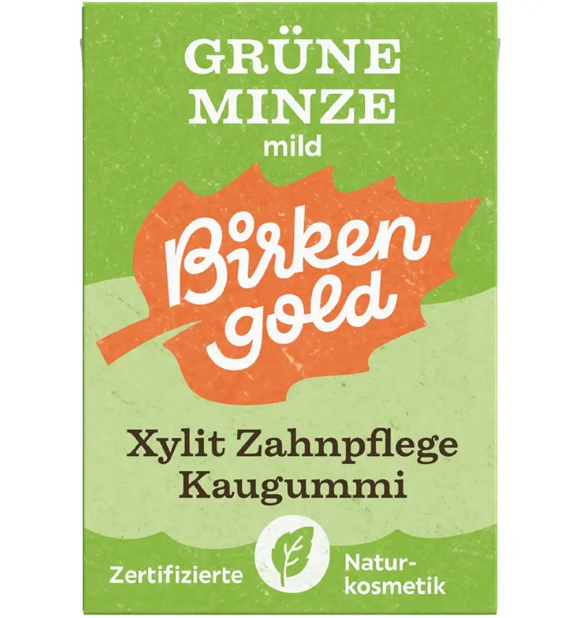Birkengold Natur-Kaugummi Grüne Minze ohne Zucker 28g
