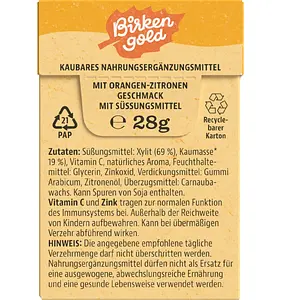 Birkengold Natur Kau-Vitamin C+Zink ohne Zucker, 20 Stück
