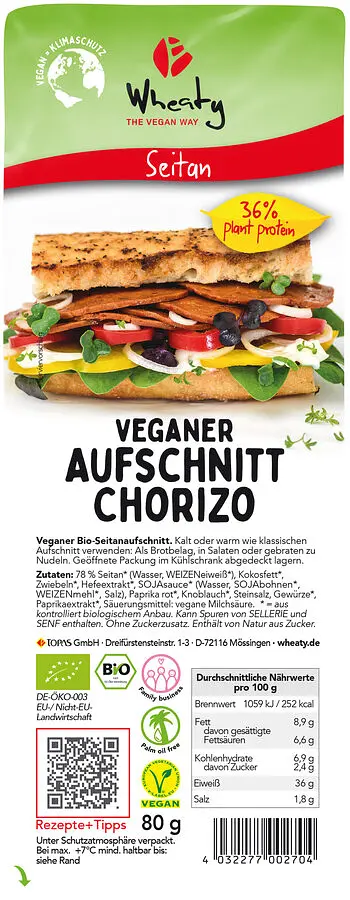 Aufschnitt Vegane Slices Chorizo Bio