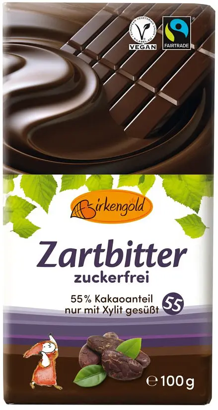 Xylit Birkengold Zartbitter Schokolade Zuckerfrei Fair