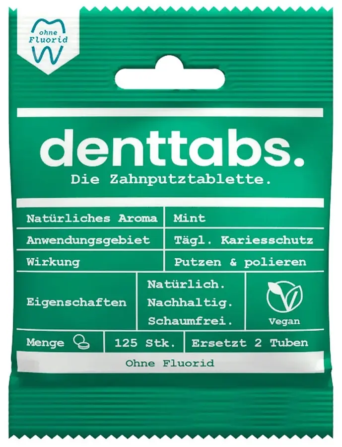 Zahnputztabletten Denttabs MINT fluoridfrei Beutel Tabletten