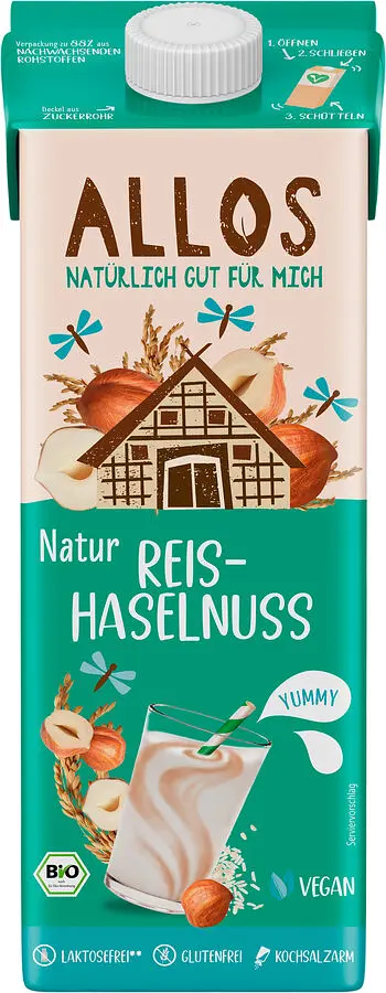 Haselnuss Reis Drink Ohne Zuckerzusatz Bio