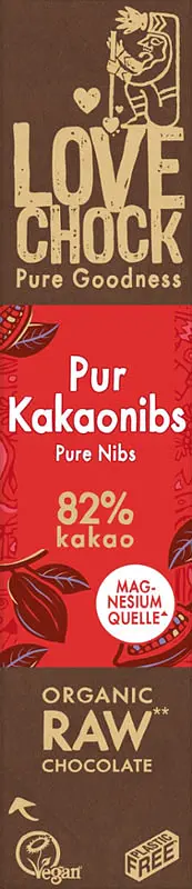 Riegel Lovechock Pur Kakaosplitter Schokolade RAW Bio