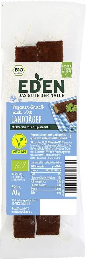 Veganer Snack nach Landjäger Art Bio