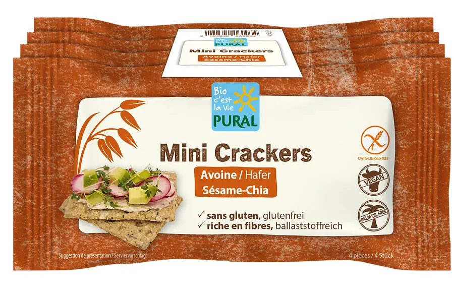 Mini Crackers Sesam-Chia Knäckebrot Glutenfrei Bio, 4×35 g