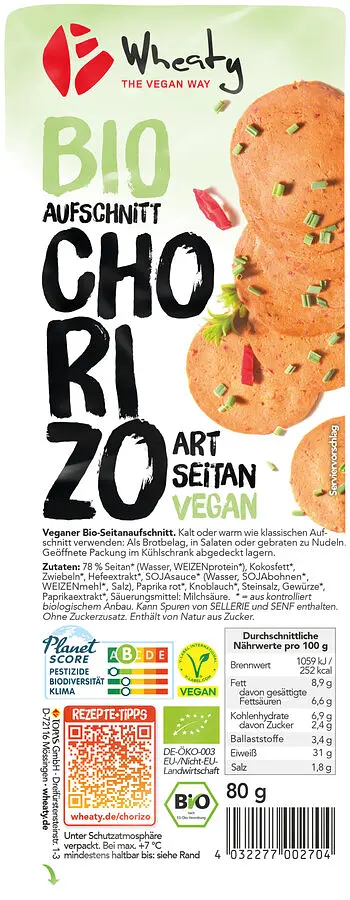 Aufschnitt Vegane Slices Chorizo Bio