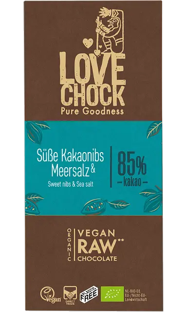 Lovechock Tafel Raw Kakaonibs Meersalz Bio vegan gf